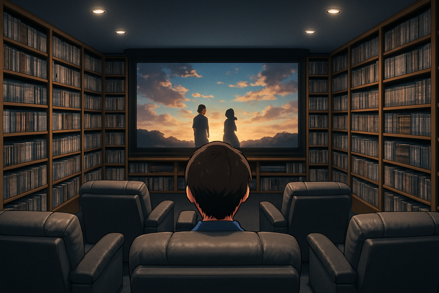person watching a film in a private cinema room